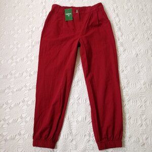 New Halara Tapered Pant Red 100% Cotton Pleat High Rise Jogger Style Small Women